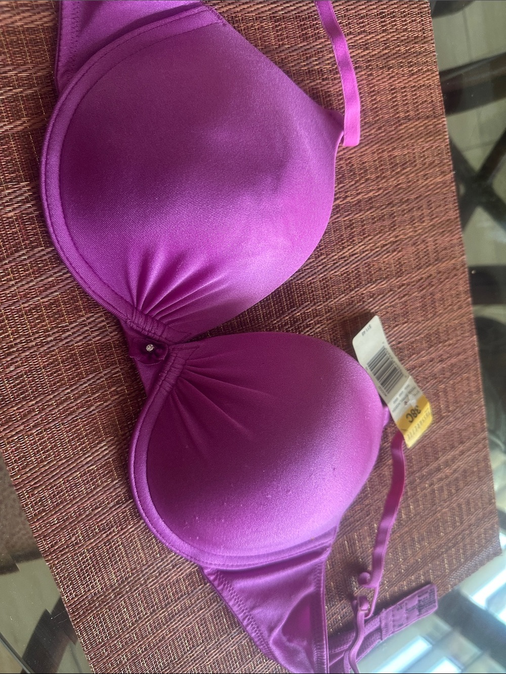 vassarette Purple Shimmery Bra with Rhinestone Tag Accent